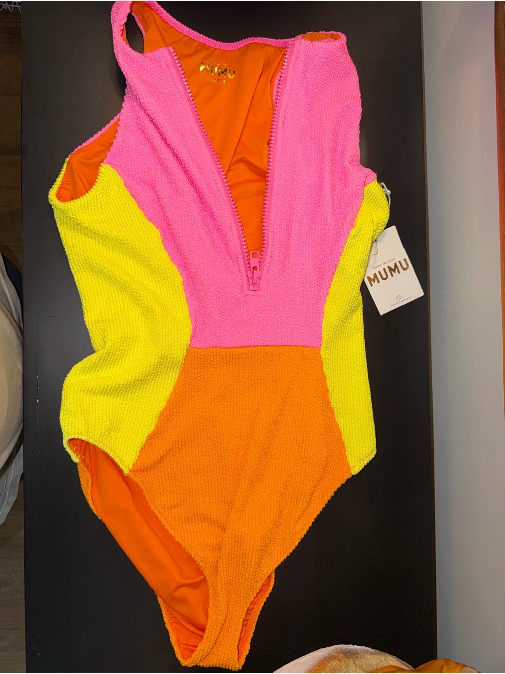 Show Me Your Mumu Neon Colorblock One-Piece Swimsuit - Pink, Yellow, Orange